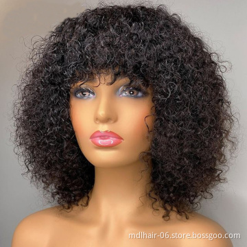 Jerry Curly Human Hair Wigs with Bangs Full Machine Made Wigs Highlight Honey Blonde Colored Wigs For Women Peruvian Remy Hair